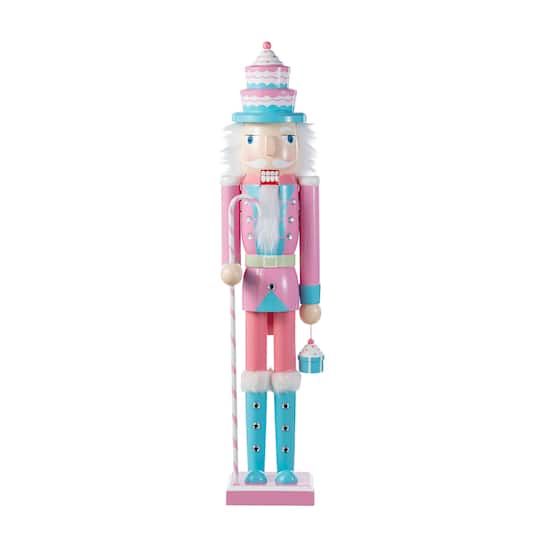 Glitzhome® 24"H Wooden Christmas Pink Cake Nutcracker | 5" x 4.25" x 24" | Michaels®